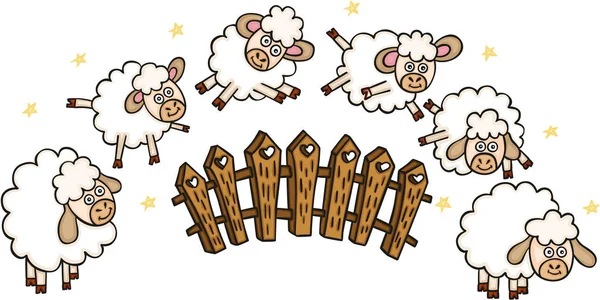 Ensemble Moutons Avec Une Clôture — Image vectorielle