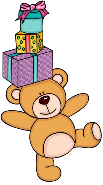 泰迪熊头上有礼物 — 图库矢量图片