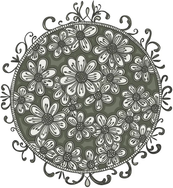 Fleurs Sur Cercle Floral — Image vectorielle