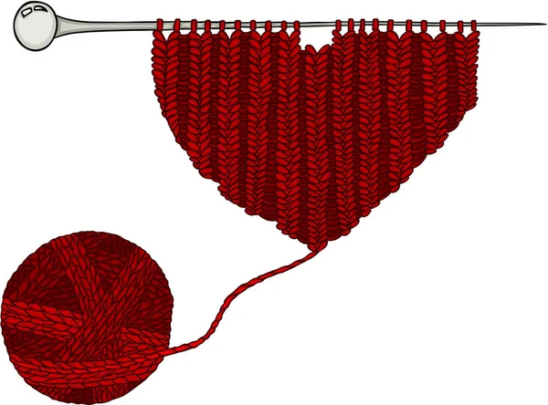 Škálovatelné Vektorové Představuje Červená Vlněná Koule Srdce Pletací Příze Prvek — Stockový vektor