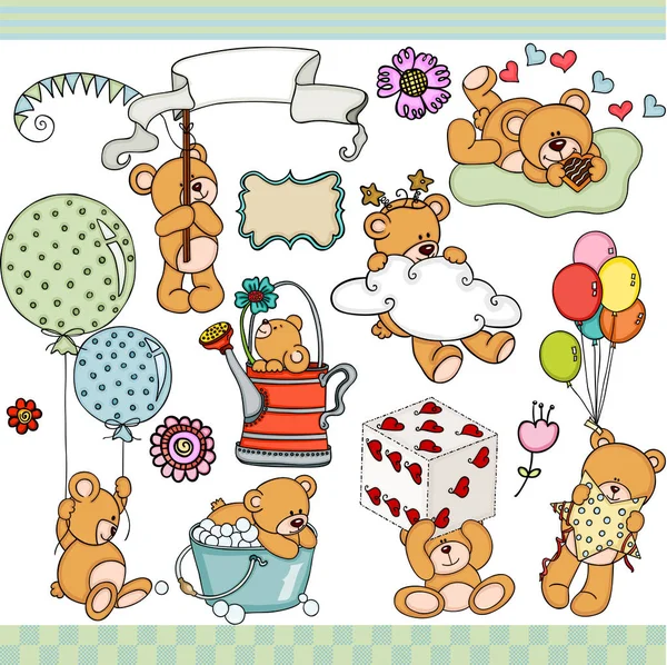 Happy Teddy Bear Set Digital Elements — Stock Vector