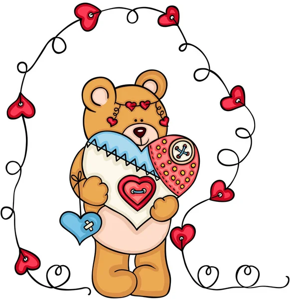 Teddybär Hält Ein Handgemachtes Herz — Stockvektor