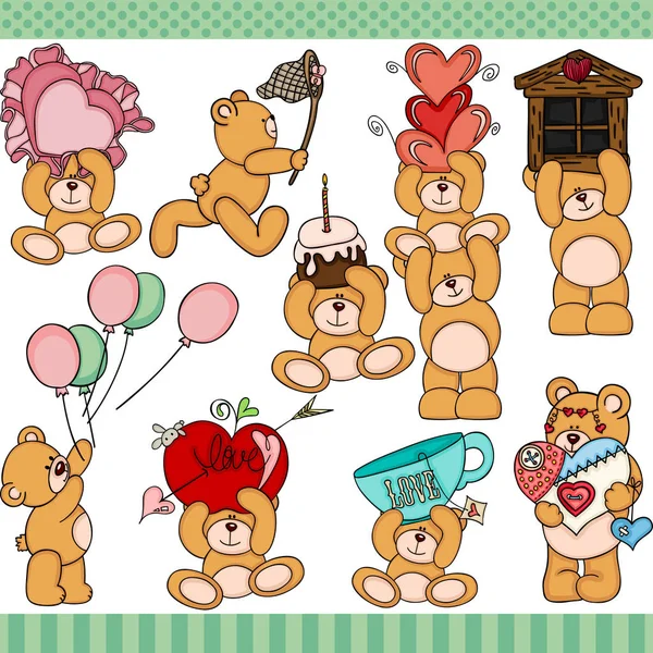 Teddy Bear Set Digitale Elementen — Stockvector