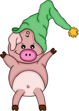 Yeşil şapka ile mutlu domuz