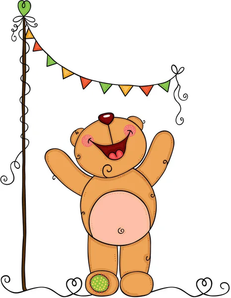 Щасливий Плюшевий Ведмідь Банерною Вечіркою — стоковий вектор
