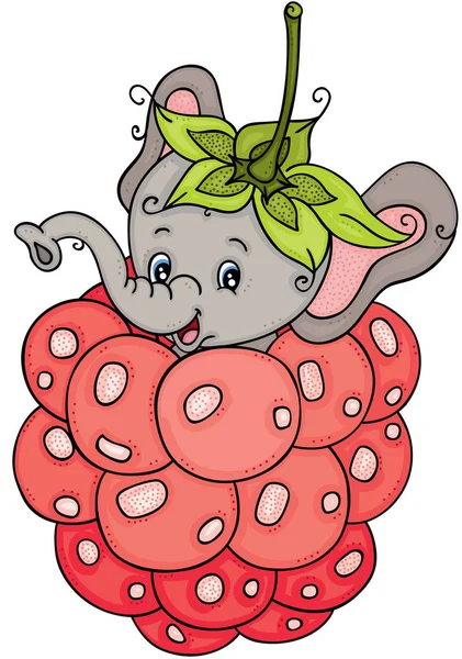 Lindo Elefante Dentro Frambuesa Roja — Vector de stock