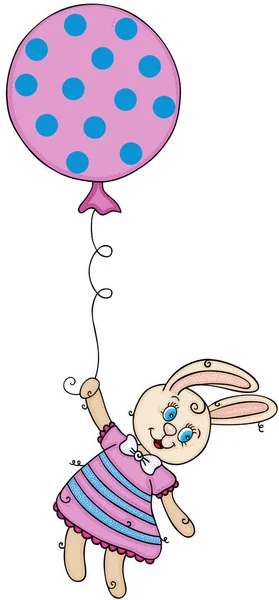 Mignon Lapin Volant Tenant Ballon — Image vectorielle