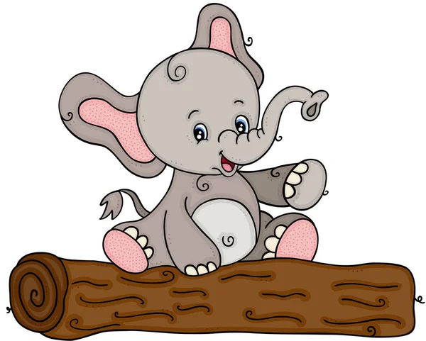 可爱的大象坐在树桩上 — 图库矢量图片