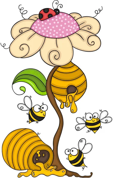 蜜蜂的花朵和蜂窝 — 图库矢量图片
