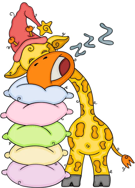 Cute Little Giraffe Sleeping Stack Pillows — ストックベクタ