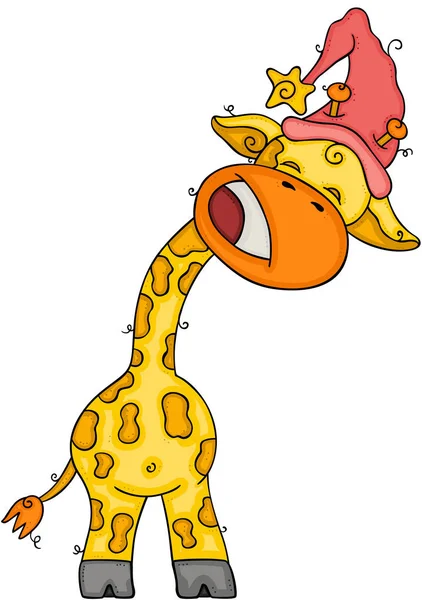 Vtipná Žirafa Červeným Kloboukem — Stockový vektor