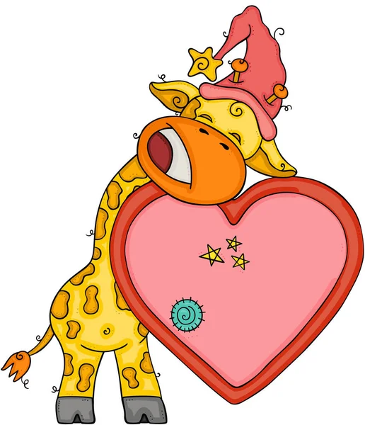Roztomilá Žirafa Červeným Srdcem — Stockový vektor