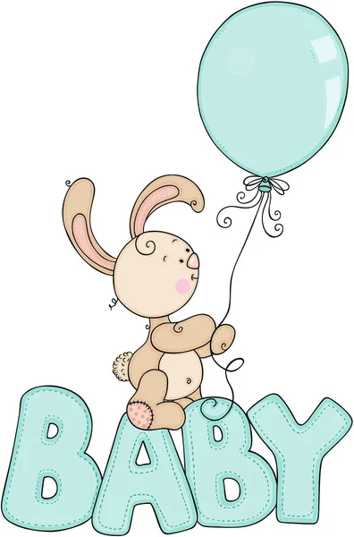 Cute Bunny Gospodarstwa Balon Słowo Baby — Wektor stockowy