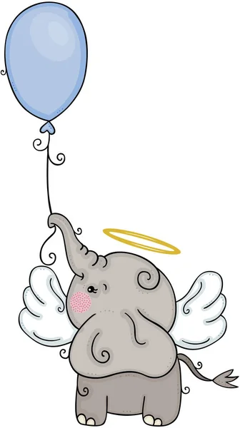 Cute Słoń Anioł Gospodarstwa Balon — Wektor stockowy