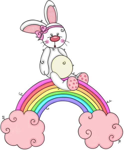 Baby Girl Bunny Rainbow Pink Clouds — 스톡 벡터