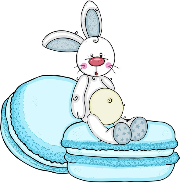 Cute Boy Bunny Sitting Blue Macaron — 스톡 벡터