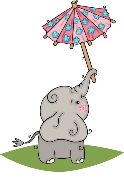 小さな傘を持ってかわいい象 — ストックベクタ