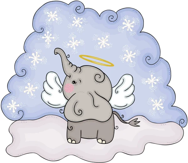 冬季插图与可爱的天使大象 — 图库矢量图片