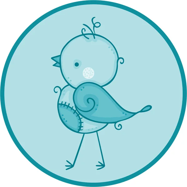圆形贴纸可爱的鸟蓝色背景 — 图库矢量图片