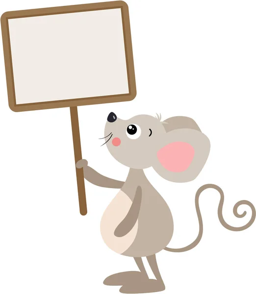 Cute Brown Mouse Holding Blank Signboard — Stock Vector