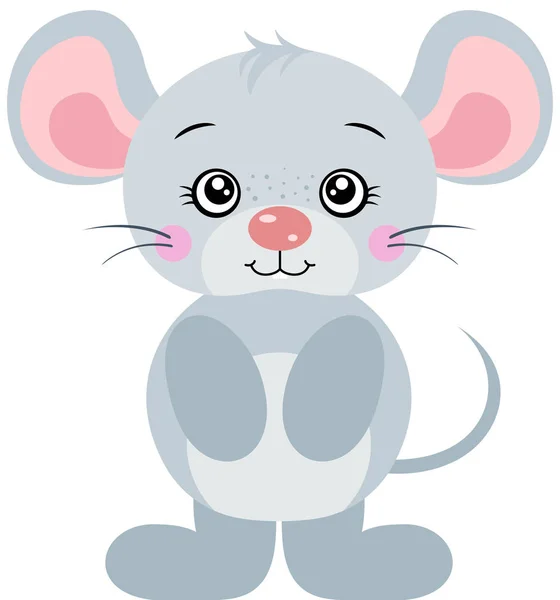 Cute Gray Mouse Isolated White — Stock Vector