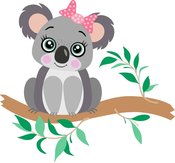 Roztomilý Koala Bambusové Větvi Zelenými Listy — Stockový vektor