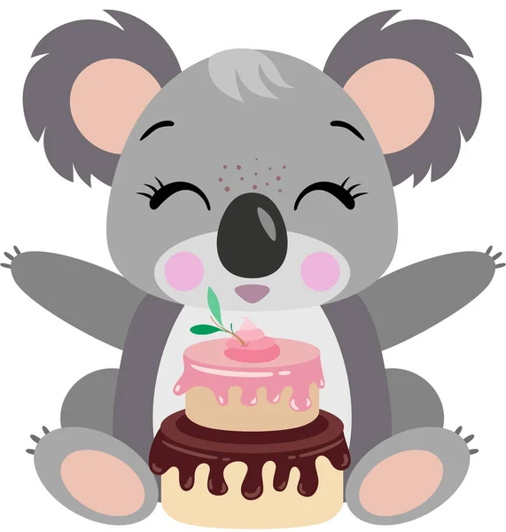 Feliz Koala Con Pastel Cumpleaños — Archivo Imágenes Vectoriales