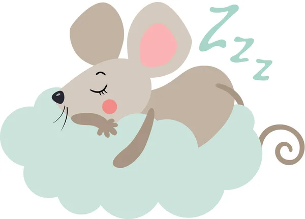 Cute Little Mouse Sleeping Cloud — 스톡 벡터
