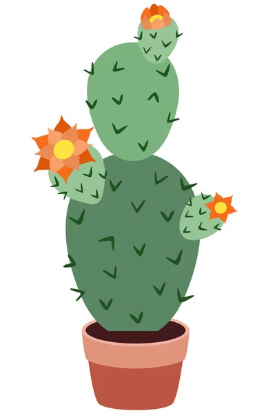 Schöner Grüner Kaktus Mit Blumen Topf — Stockvektor