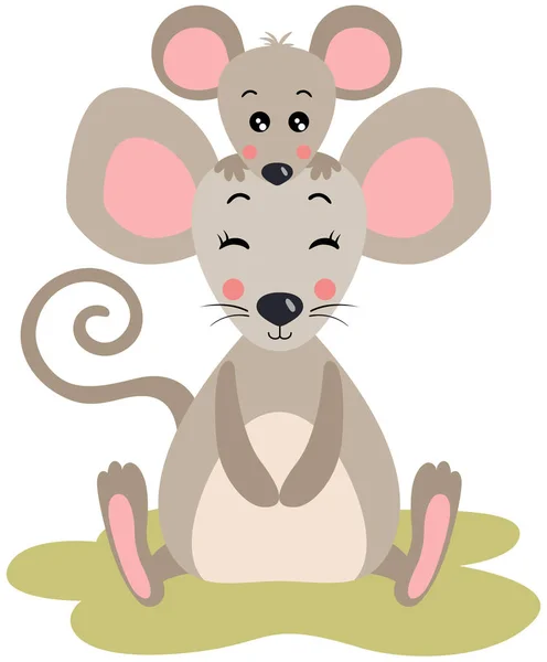 Matka Mysz Dzieckiem Głowie — Wektor stockowy