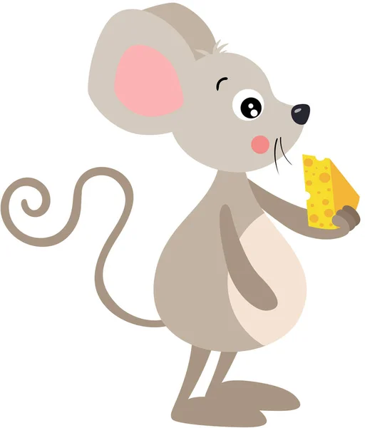 可爱的褐色老鼠吃奶酪 — 图库矢量图片