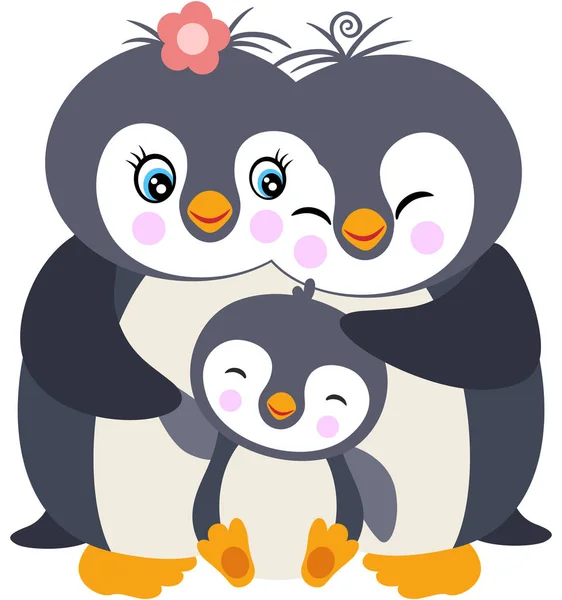 Divertida Familia Pingüinos Con Mamá Papá Pingüino Bebé — Archivo Imágenes Vectoriales