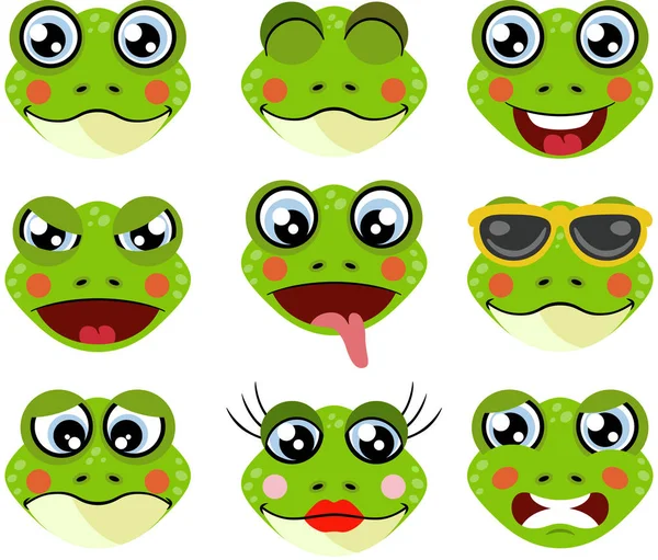 Rostros Ranas Con Características Diferentes Expresiones — Vector de stock