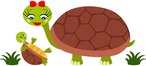 Moeder Schildpad Spelen Met Haar Baby — Stockvector