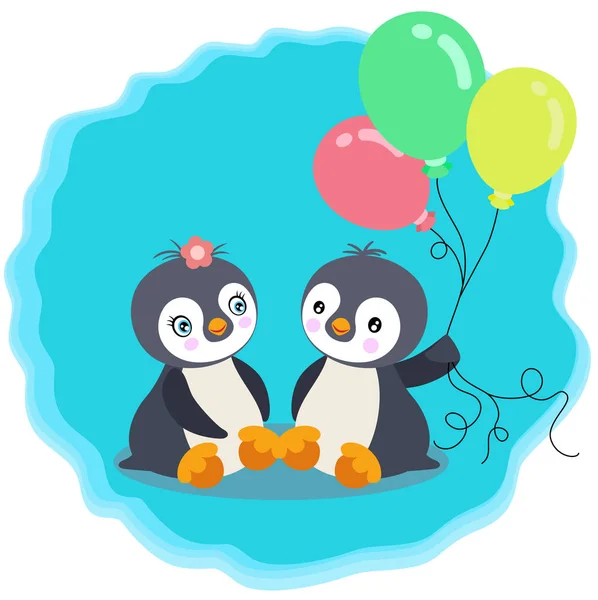 Bonito Casal Pinguins Com Balões —  Vetores de Stock