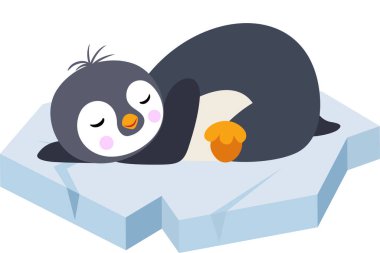 Buz kütlesinin üzerinde uyuyan sevimli penguen.