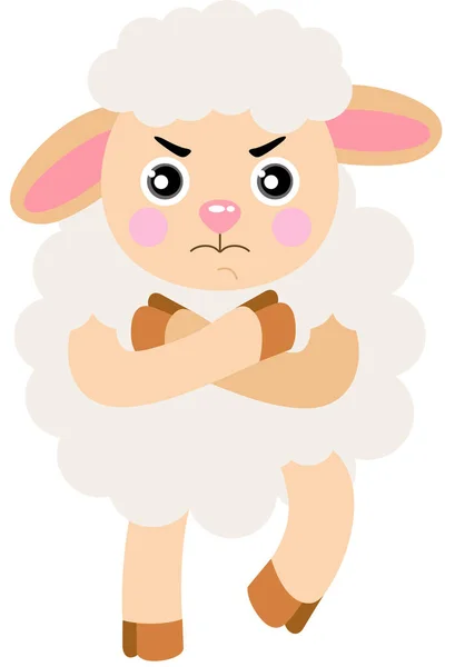 Funny Angry Lamb Isolated White — Stock Vector