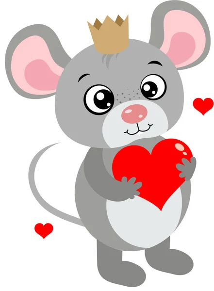 Carino Mouse Che Tiene Cuore Rosso — Vettoriale Stock