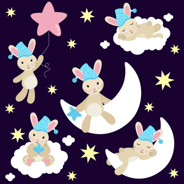 无缝带的兔子背景晚安 — 图库矢量图片