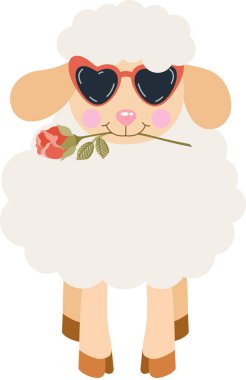 Gülü ağzında tutan komik kuzu