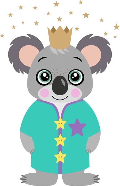 Divertido Rey Koala Con Corona Estrellas — Archivo Imágenes Vectoriales