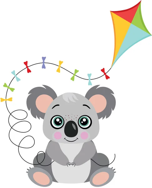 Aranyos Koala Kezében Egy Színes Sárkány — Stock Vector