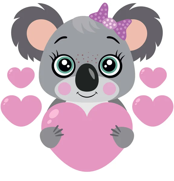 Chica Koala Amorosa Con Corazones Rosados — Archivo Imágenes Vectoriales