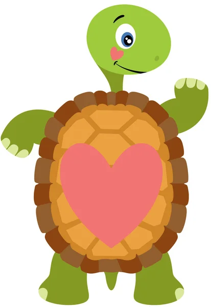 Vriendelijke Schildpad Met Hart Schelp — Stockvector