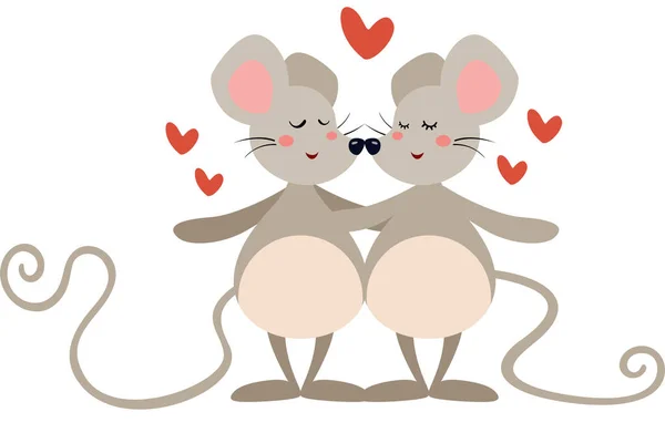 Liebevolles Mäuse Paar Umarmt — Stockvektor