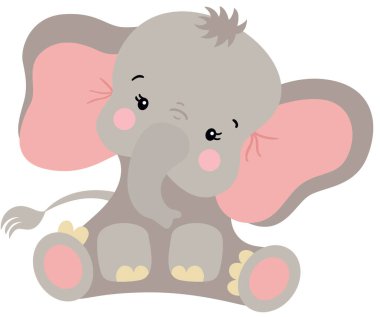 Beyaz üzerinde yalnız oturan sevimli fil.