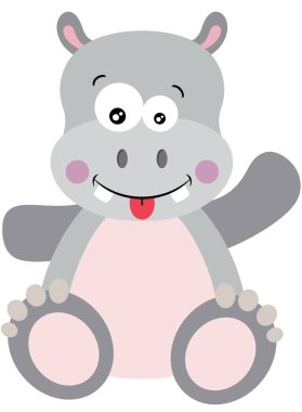 Sevimli mutlu su aygırı, beyazın üzerinde tek başına oturuyor.