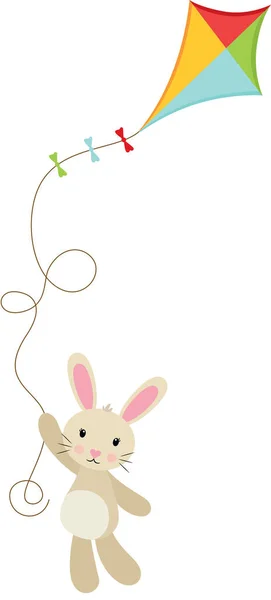 Cute Bunny Gospodarstwa Kolorowy Latawiec — Wektor stockowy