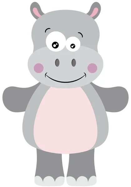 Leuke Hippo Staand Geïsoleerd Wit — Stockvector