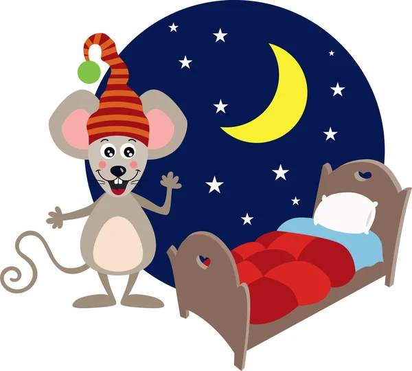Sognando Buona Notte Mouse Letto — Vettoriale Stock